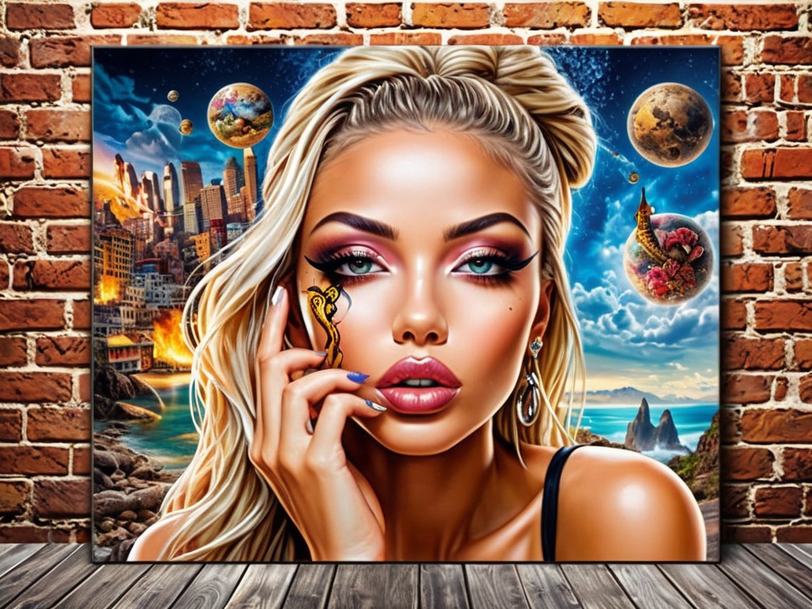 Glamorous Woman in Surreal Landscape with Golden Object