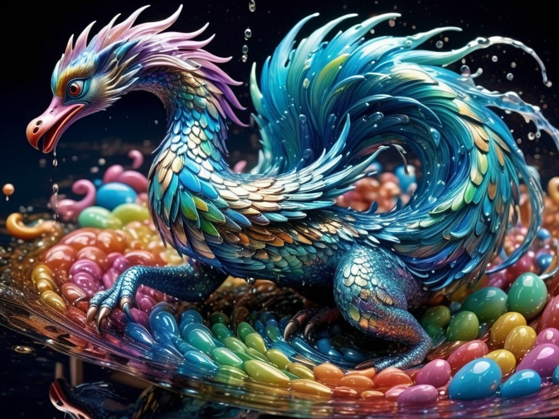 Mythical Dragon Creature Among Colorful Pebbles