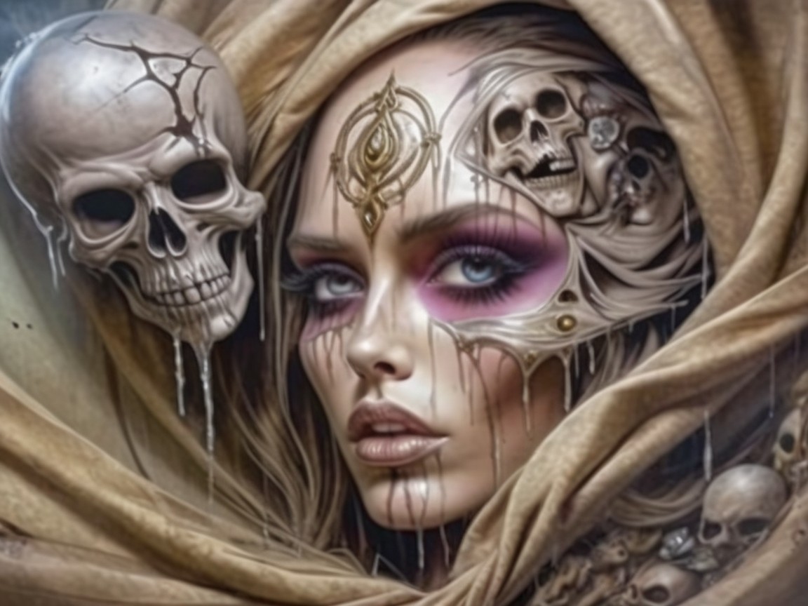 Portrait of a Veiled Woman with Dramatic Makeup