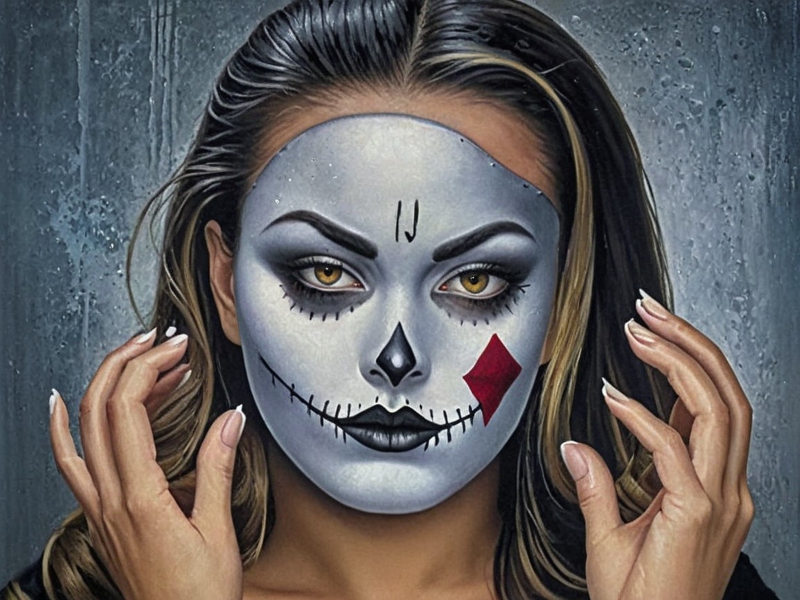 Portrait of a woman with skull-inspired makeup