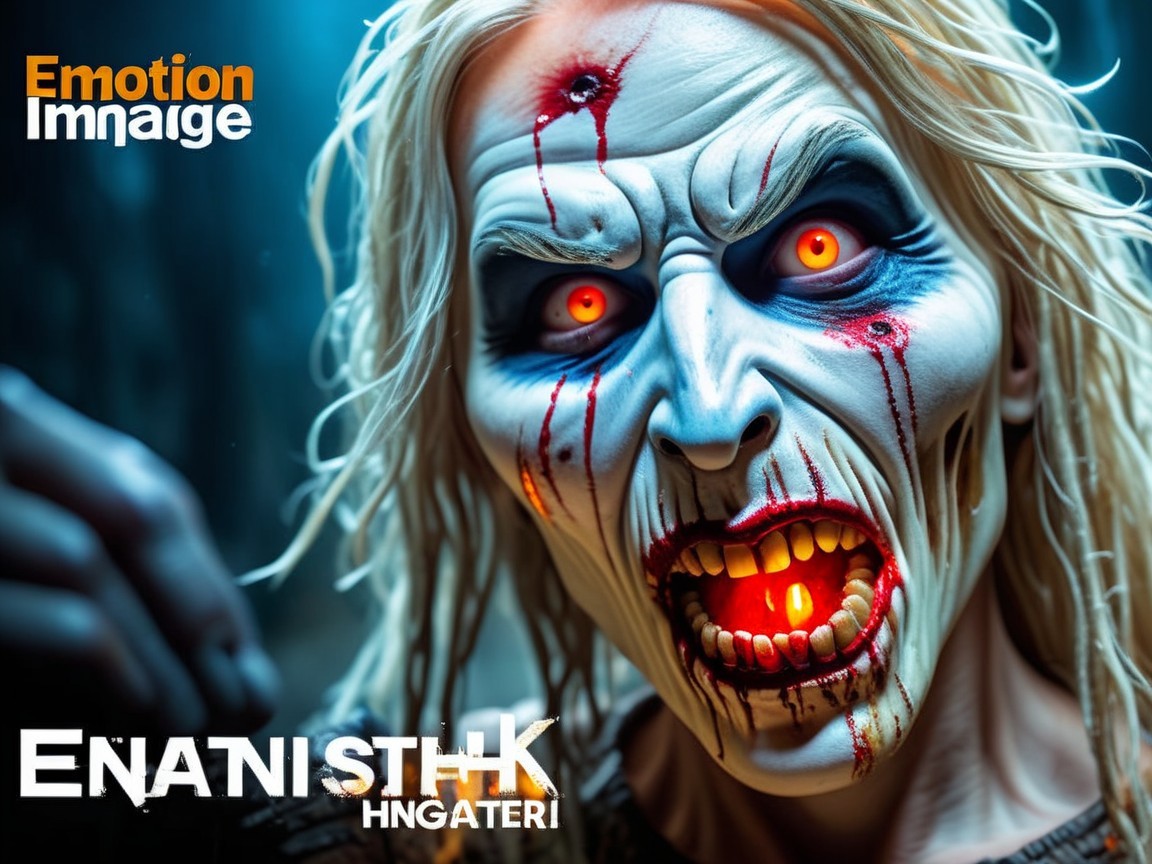 Haunting creature with white skin and red eyes