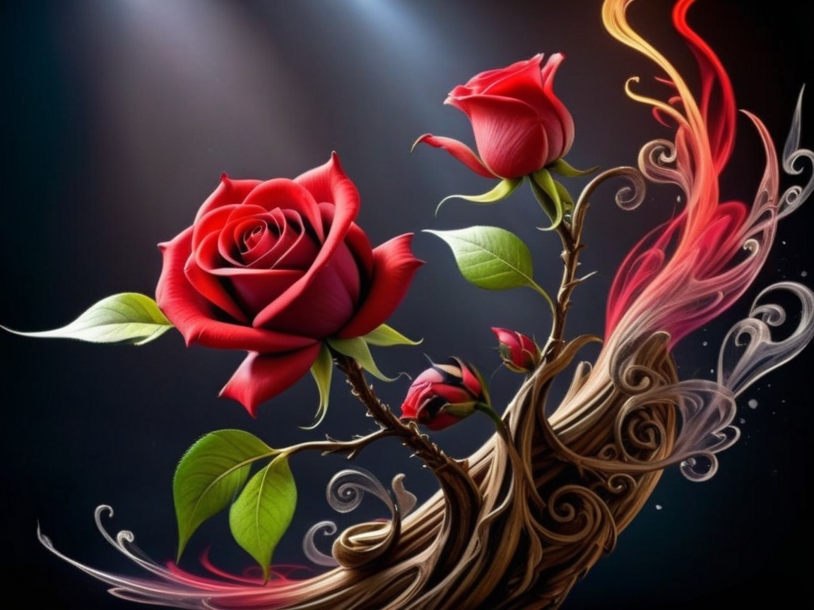 Deep Red Roses with Intricate Patterns and Swirls