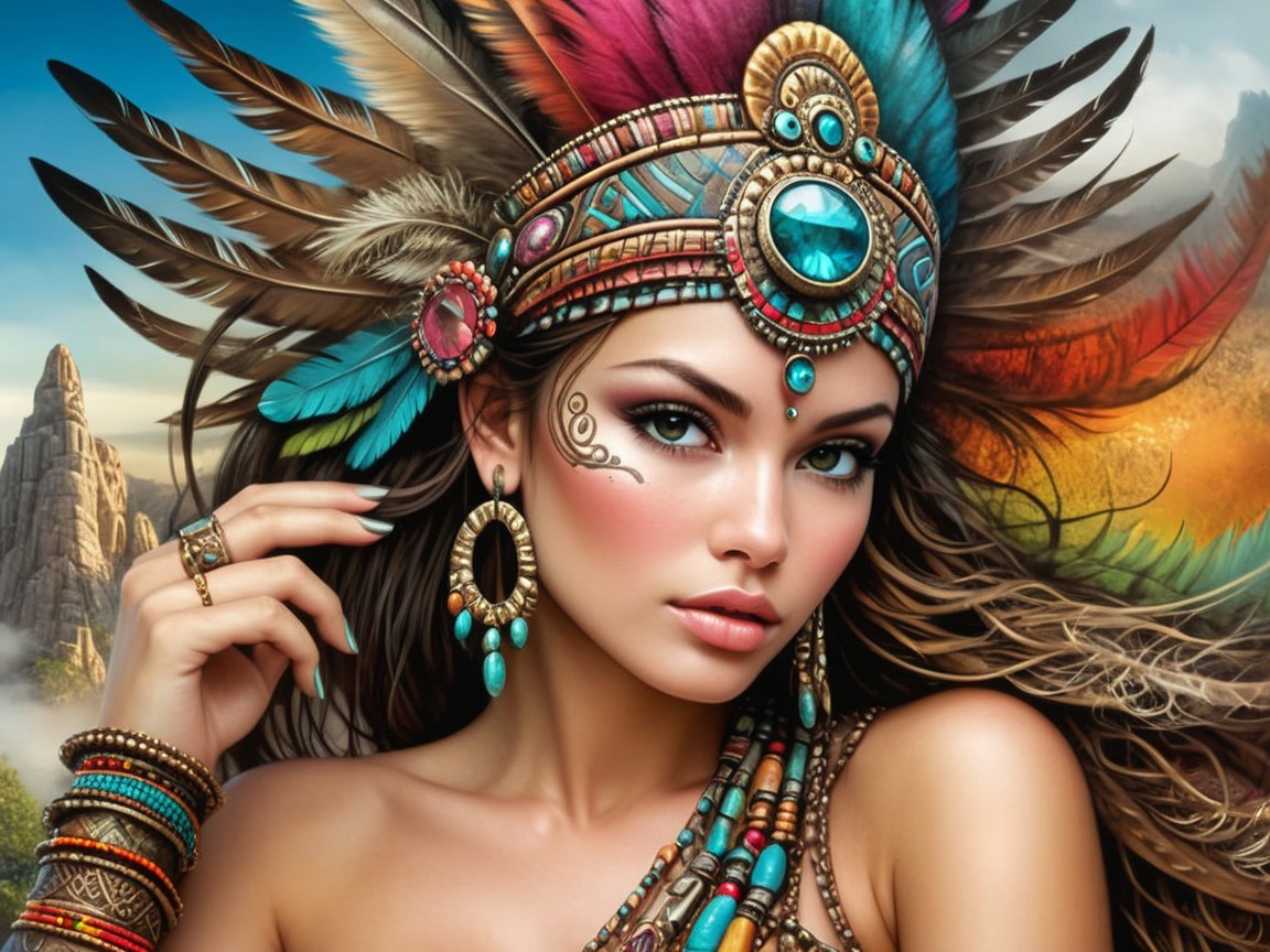 Portrait of a Woman in Tribal Jewelry and Headdress