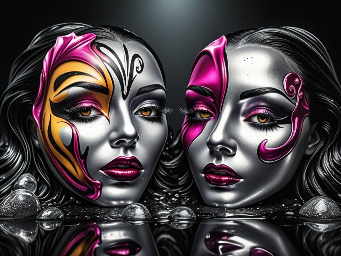 Artistic Faces with Butterfly Makeup and Metallic Skin
