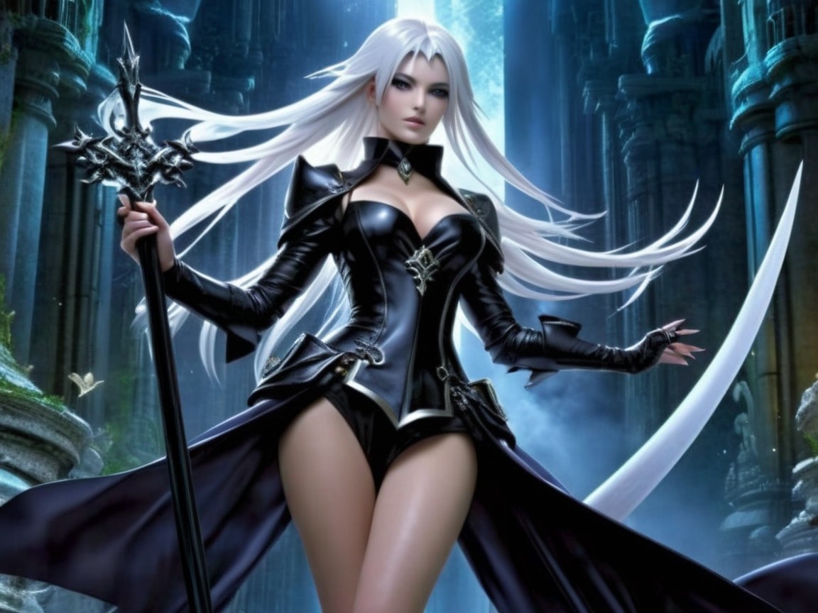 Character with White Hair in Mystical Environment