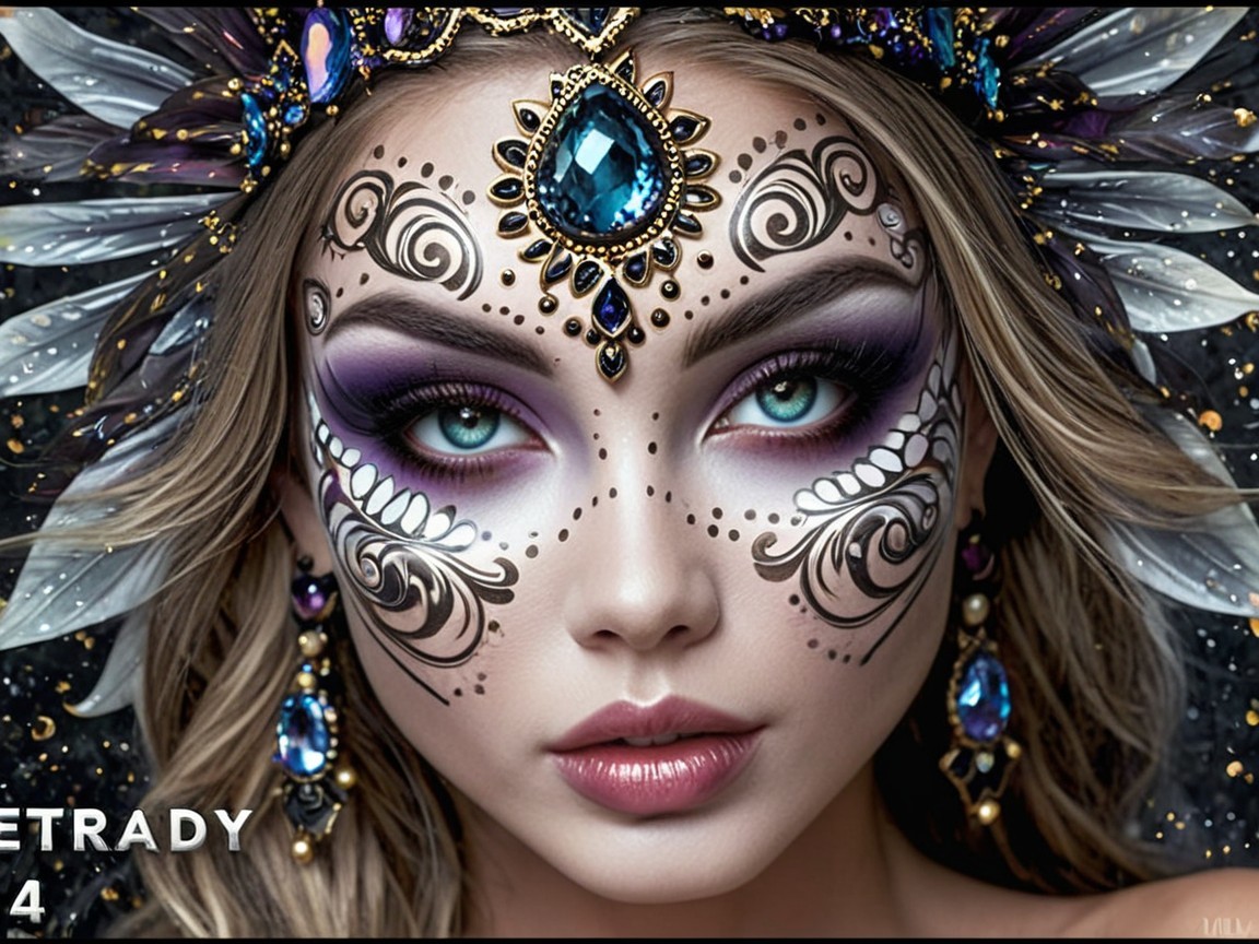 Close-up Portrait of Woman with Vibrant Face Art