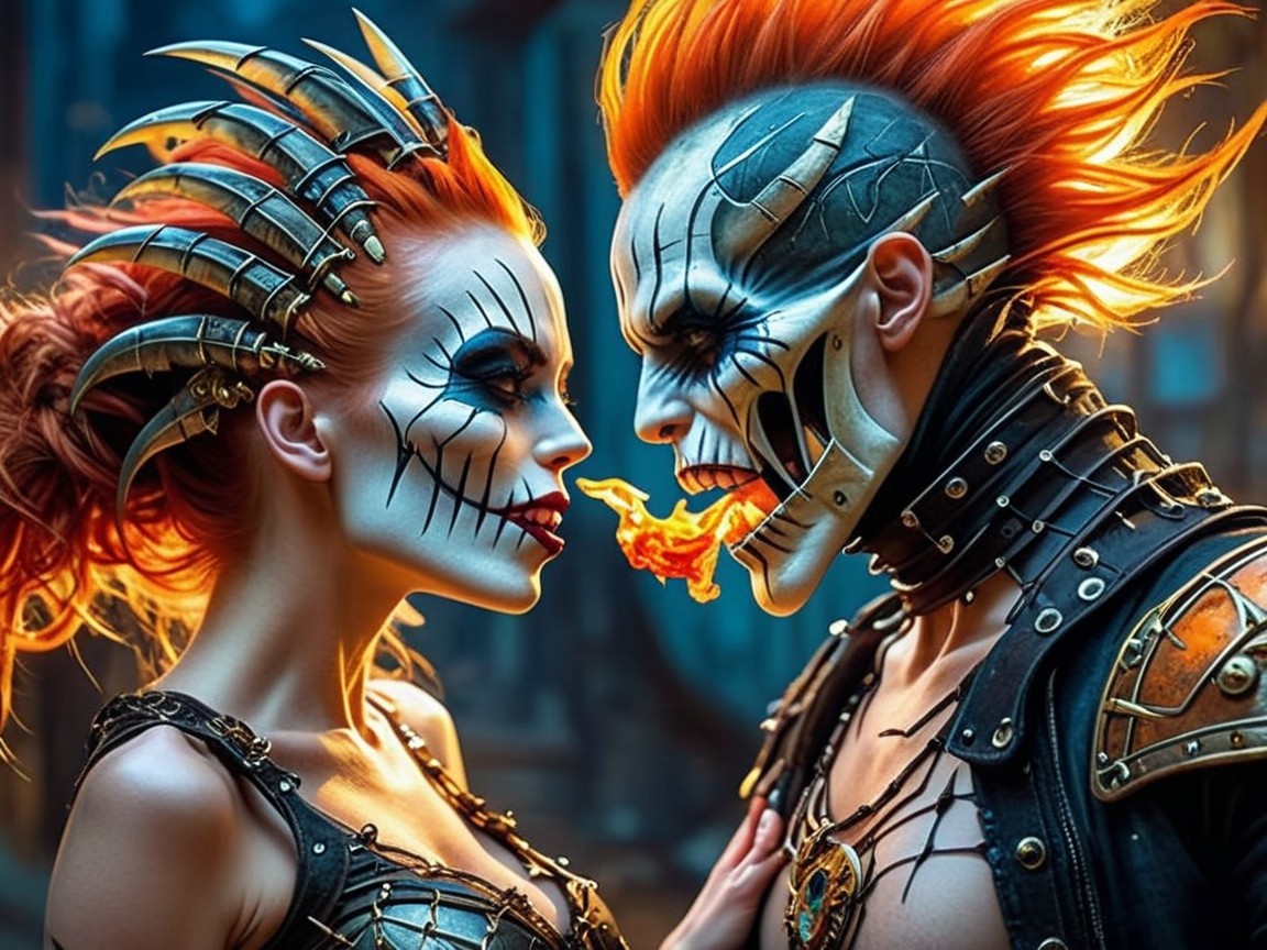 Dramatic Scene with Elaborate Costumes and Makeup