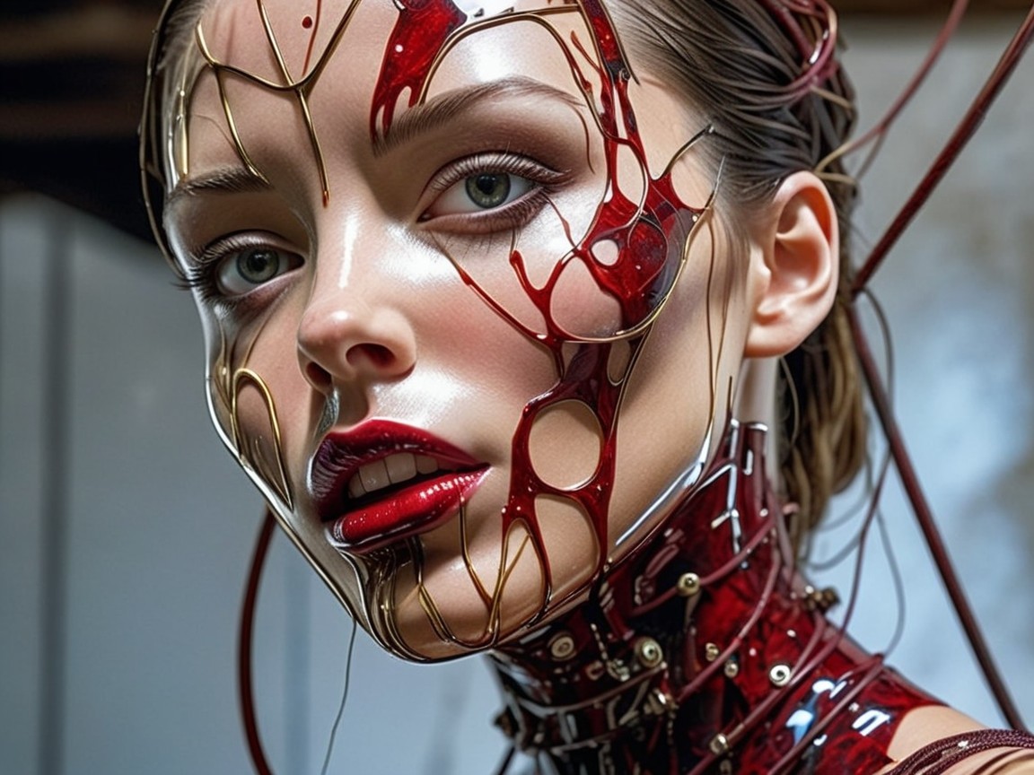 Futuristic Portrait of Woman with Artistic Face Design