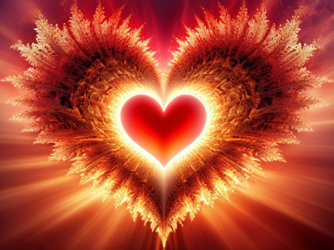 Vibrant Heart Shape with Fiery Patterns and Light
