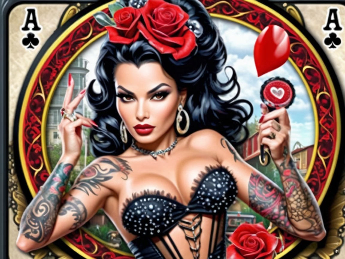 Illustration of a woman with roses and tattoos