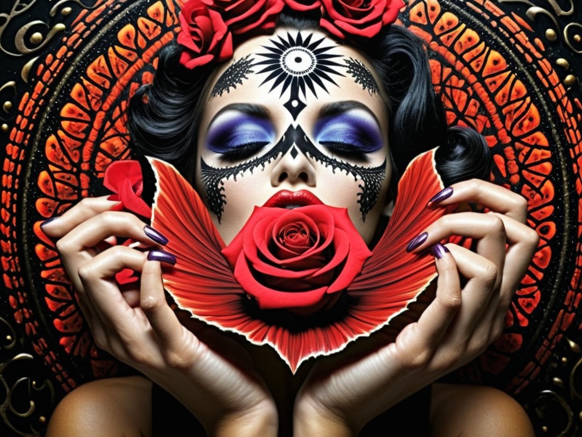 Woman with Sugar Skull Makeup and Floral Crown