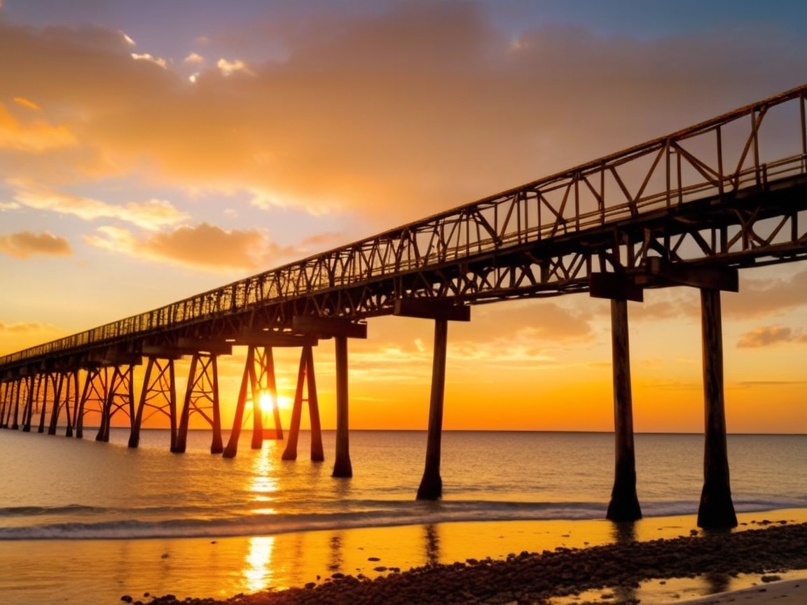 Sunset Over a Picturesque Pier and Calm Waters