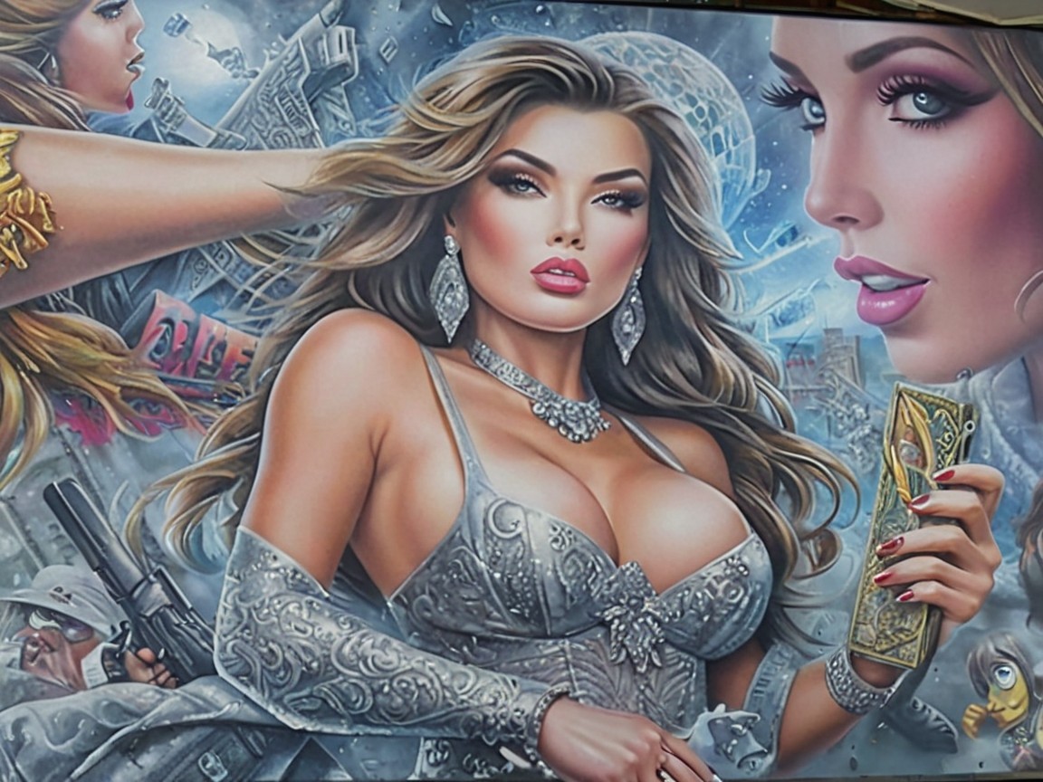 Glamorous Mural of Confident Woman in Silver Gown
