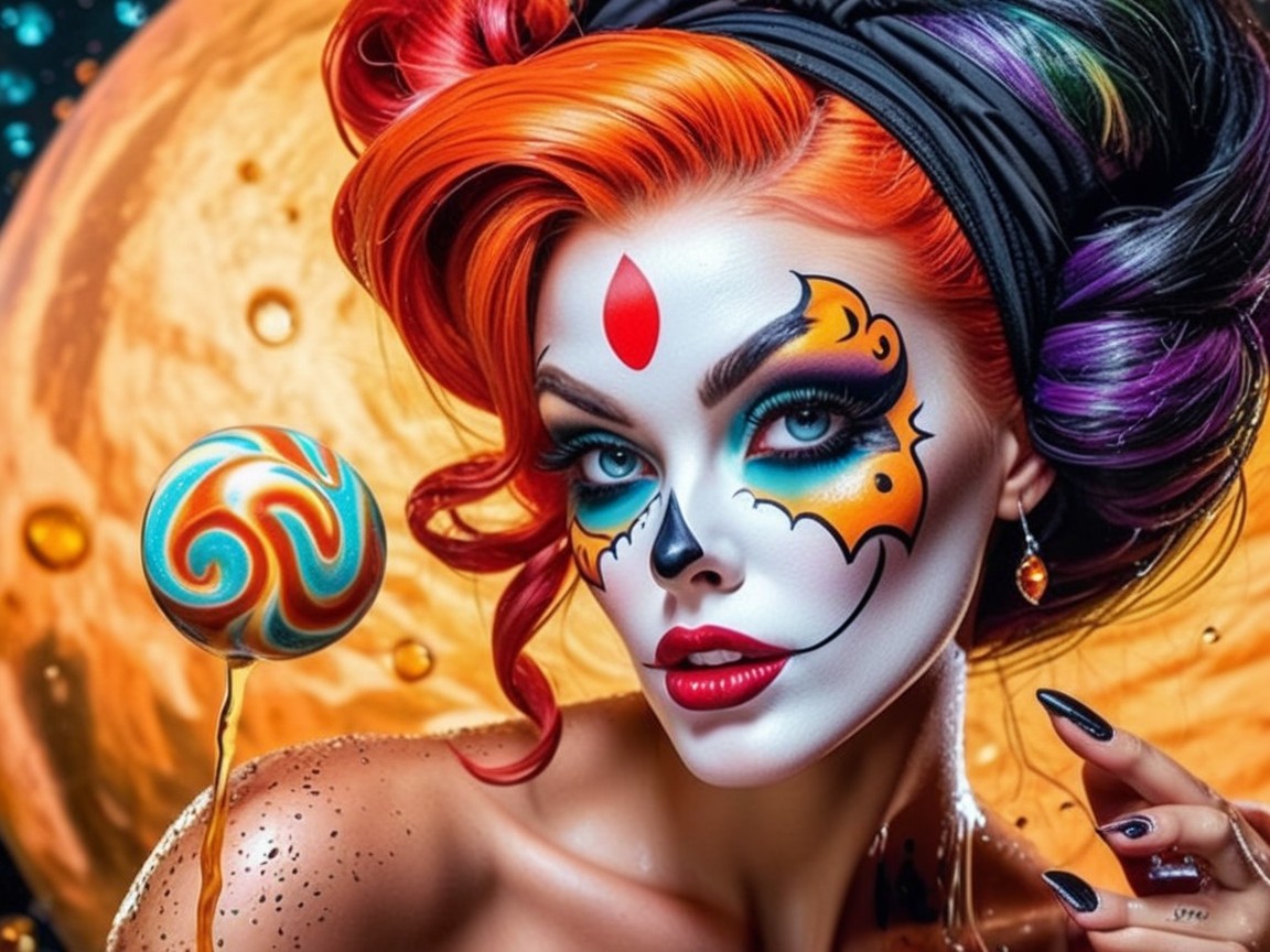 Portrait of a woman with vibrant hair and sugar skull makeup