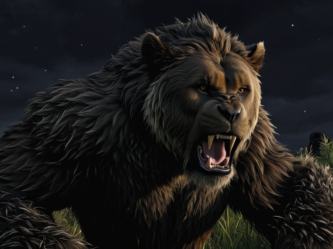 Realistic Roaring Bear with Detailed Fur and Intense Gaze