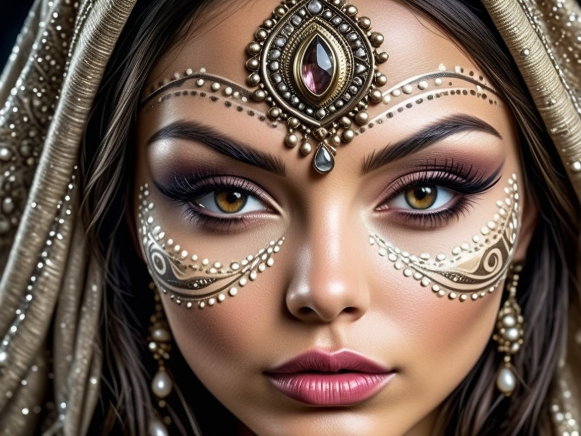 Portrait of a woman with facial art and jewelry