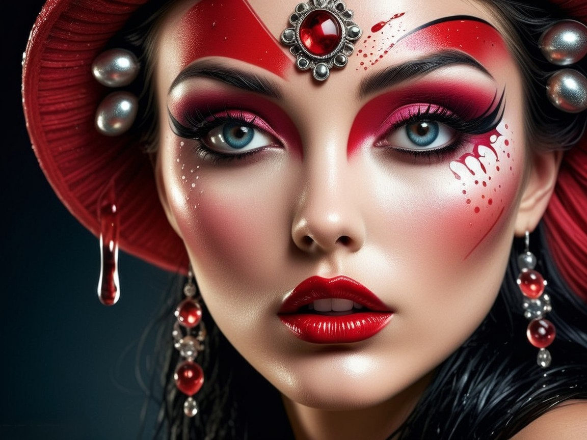 Dramatic Beauty Portrait with Bold Makeup and Accessories