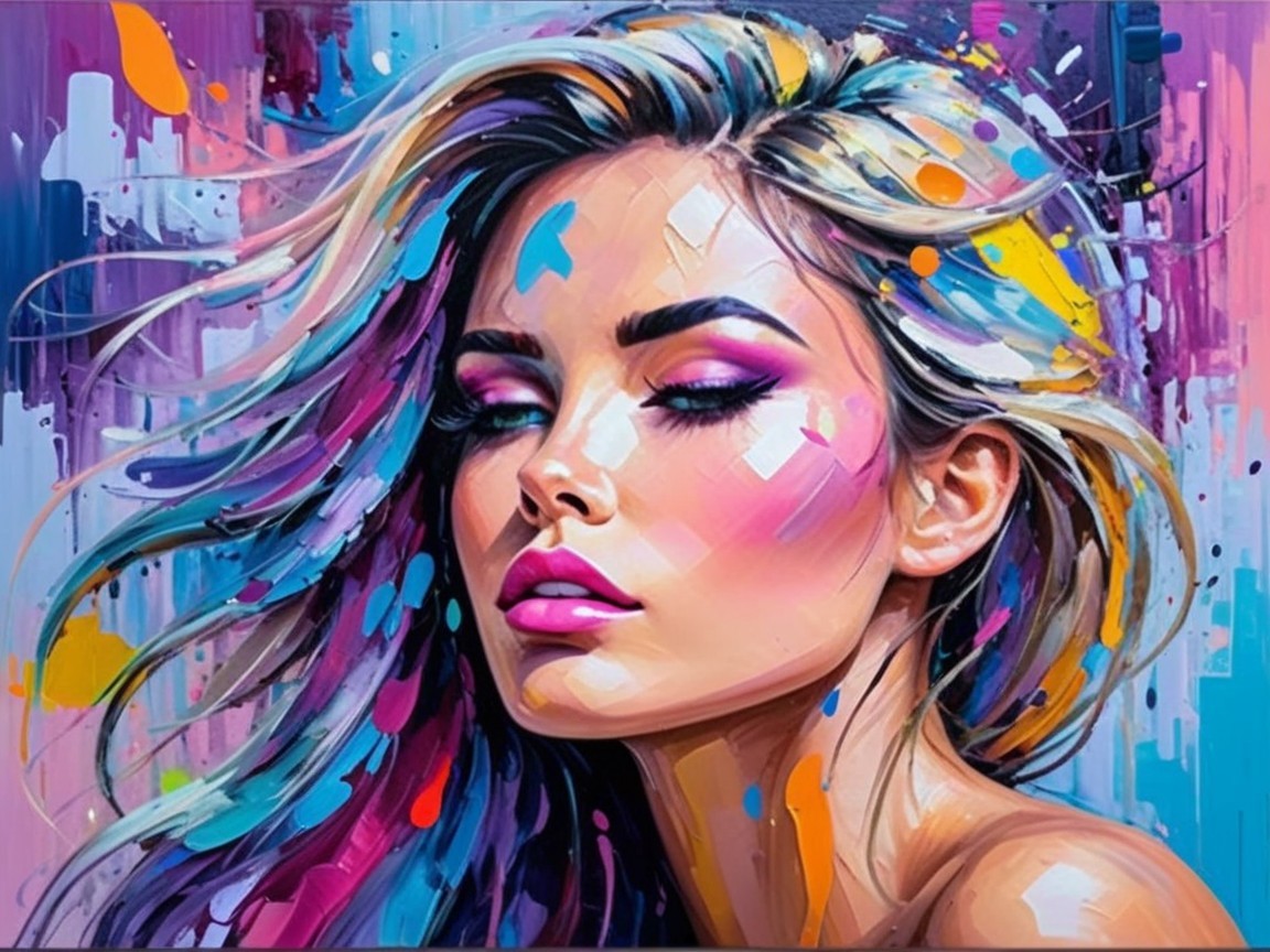 Vibrant Abstract Portrait of a Serene Woman