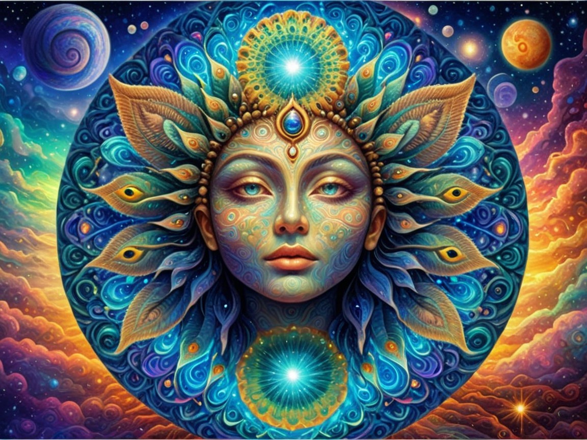 Surreal Portrait of a Female Figure with Cosmic Elements