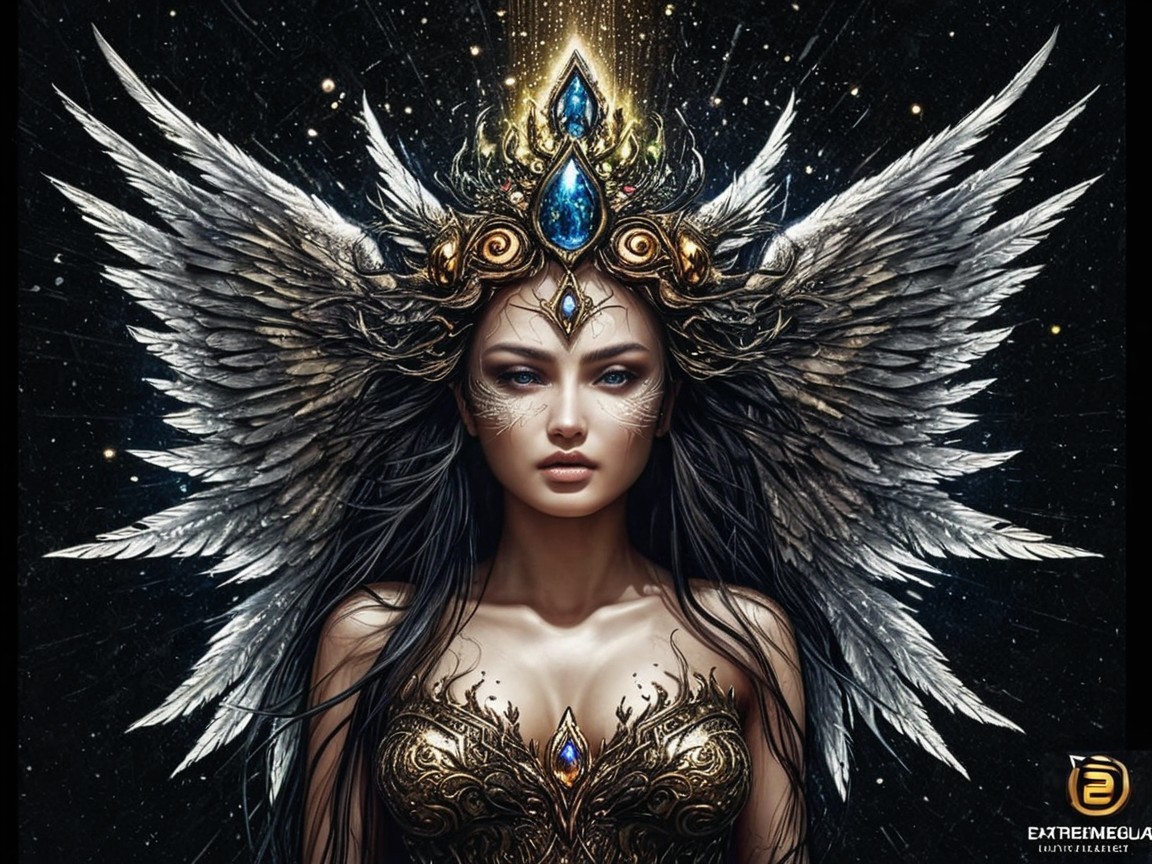 Fantasy Portrait of a Woman in Golden Armor and Wings