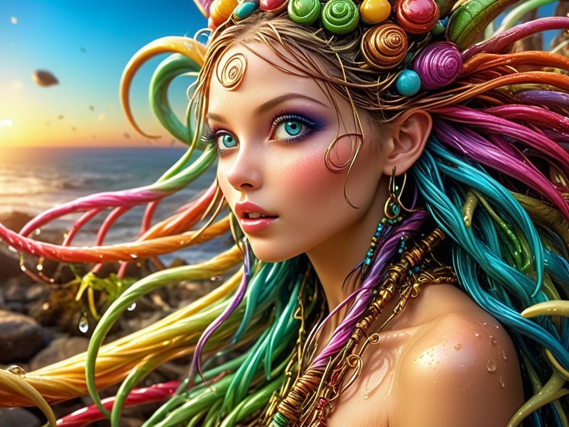 Portrait of a Young Woman with Vibrant Hair and Glow