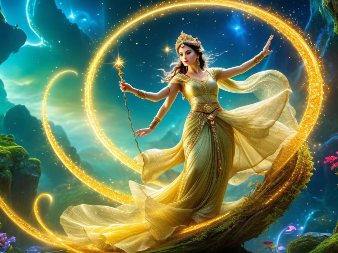 Mystical Figure in Enchanting Golden Gown