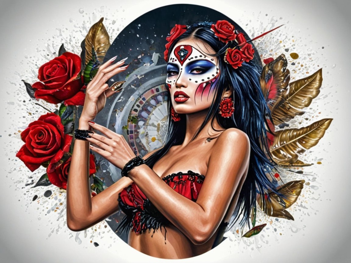 Portrait of a Woman with Face Paint and Roses