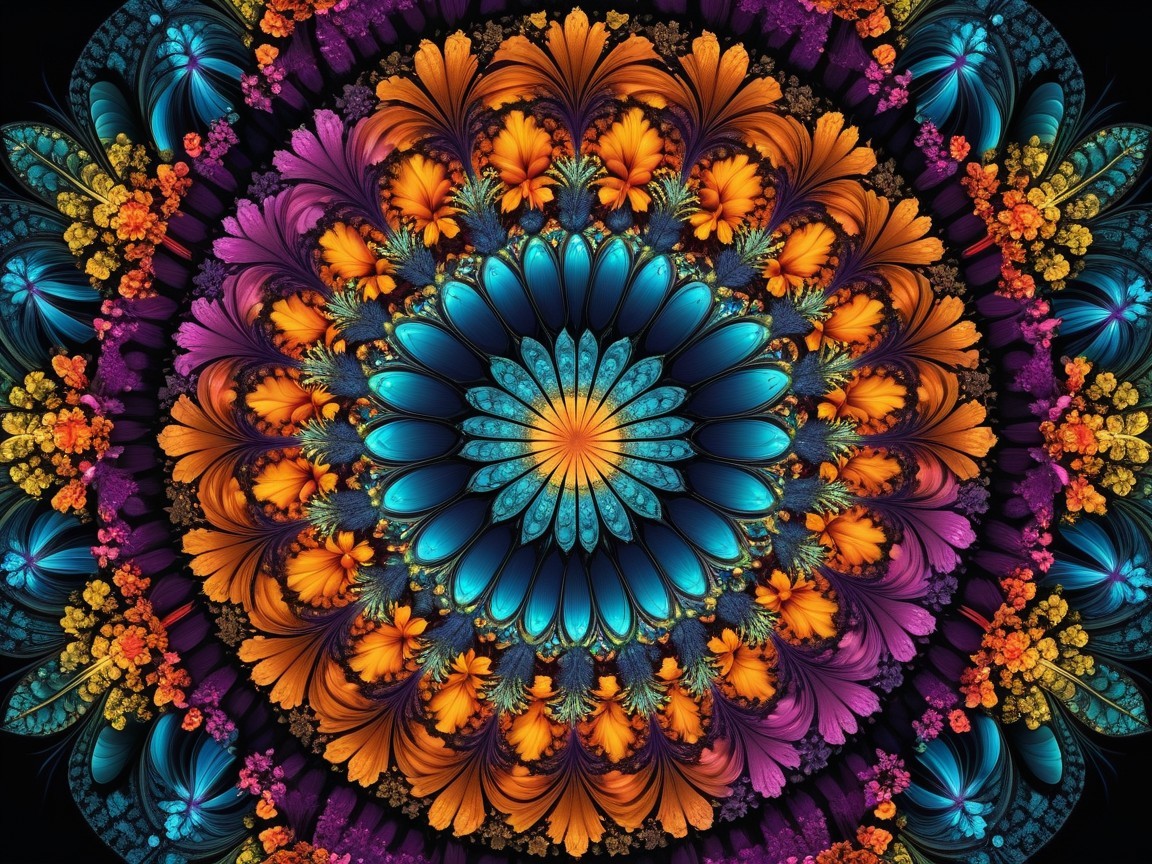 Vibrant Mandala Design with Floral Motifs and Colors