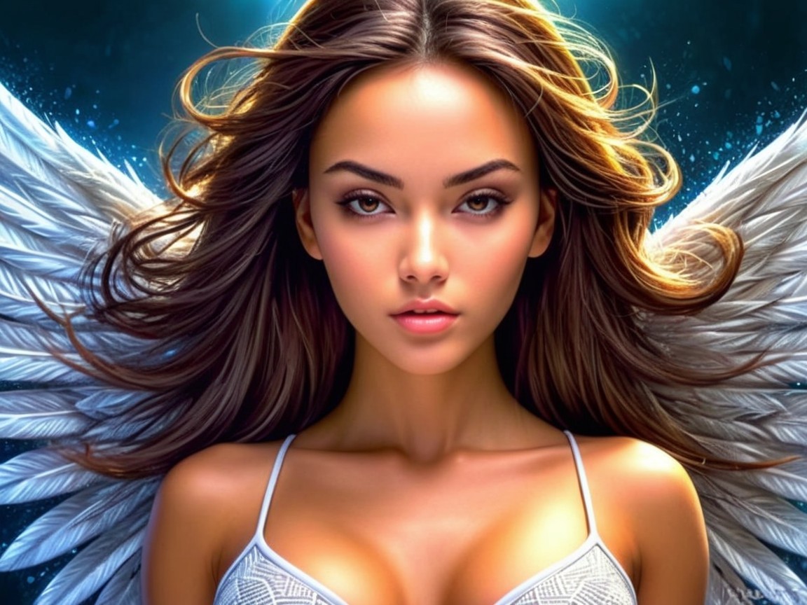 Ethereal Female Figure with Angelic Wings and Glow