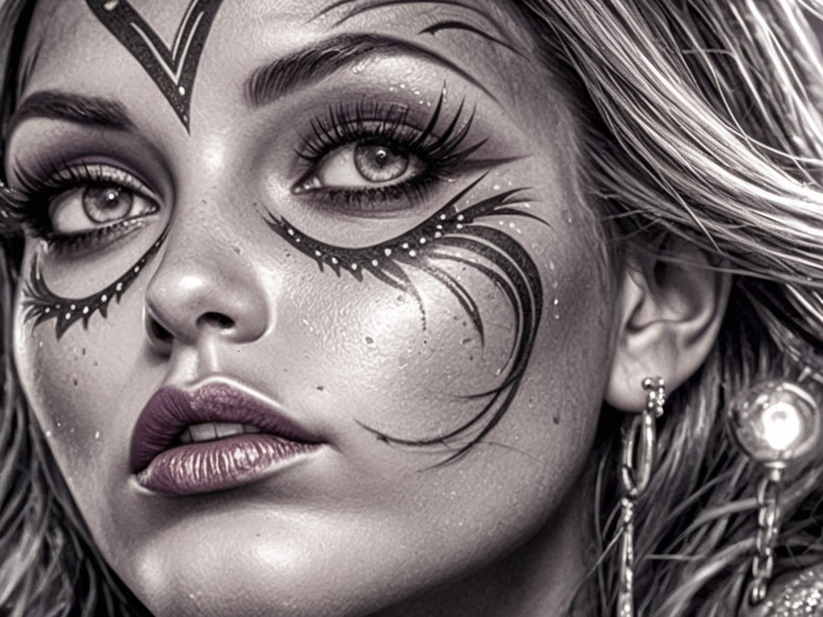 Close-up Portrait of a Young Woman with Striking Makeup