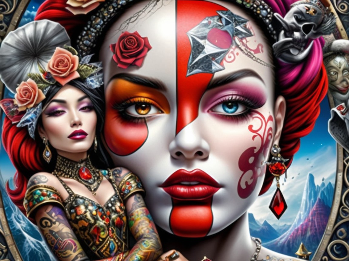 Dual Portrait of Two Women in Traditional and Modern Styles