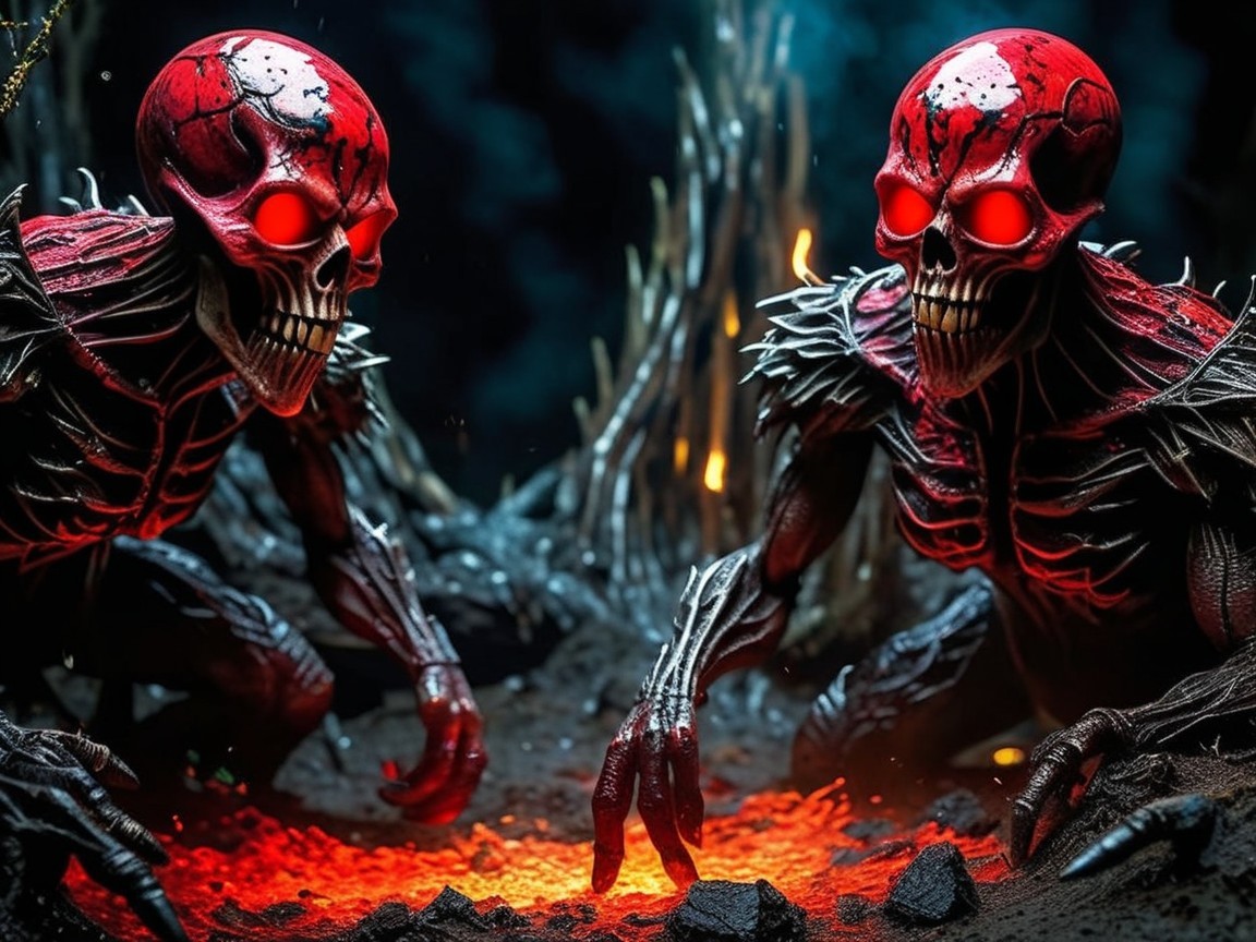 Menacing Skeletons in a Fiery Lava Landscape