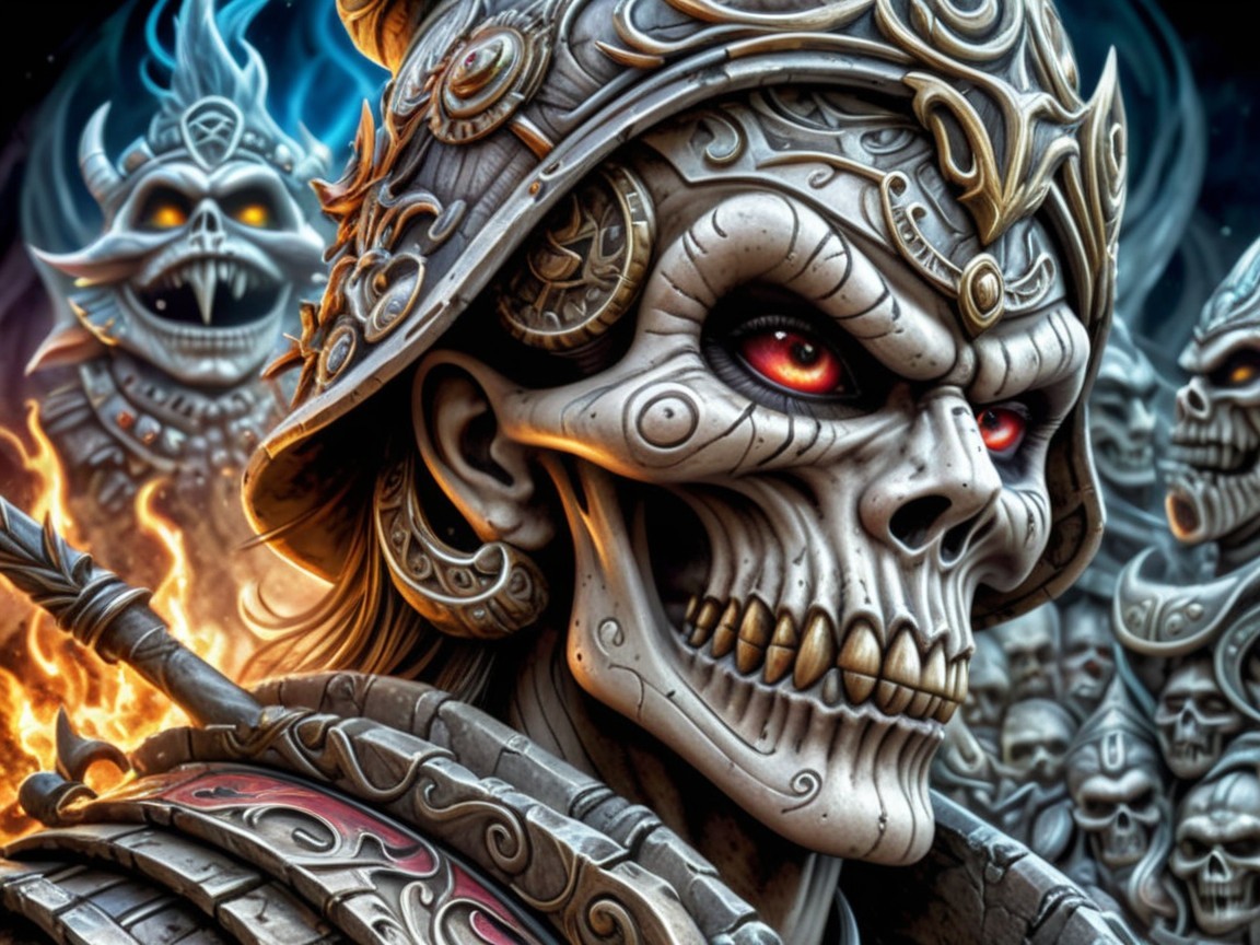 Intricately Detailed Skeleton Warrior in Ornate Armor
