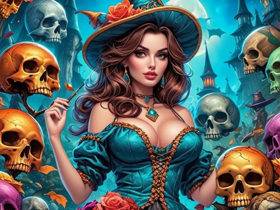 Fantasy Portrait of Woman in Turquoise Dress and Hat