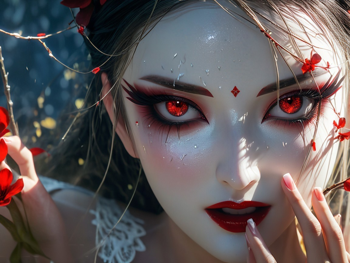 Portrait of a Woman with Ethereal Beauty and Red Accents