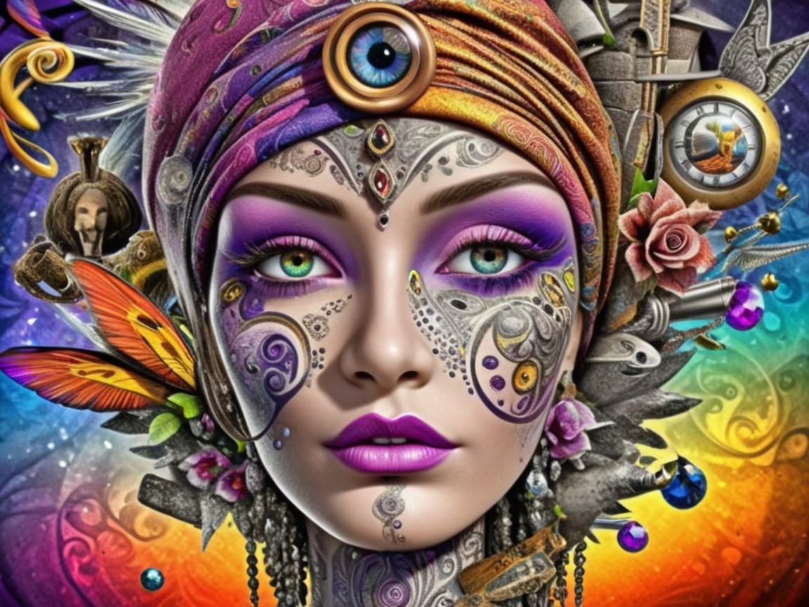 Colorful Portrait of a Woman with Intricate Face Art