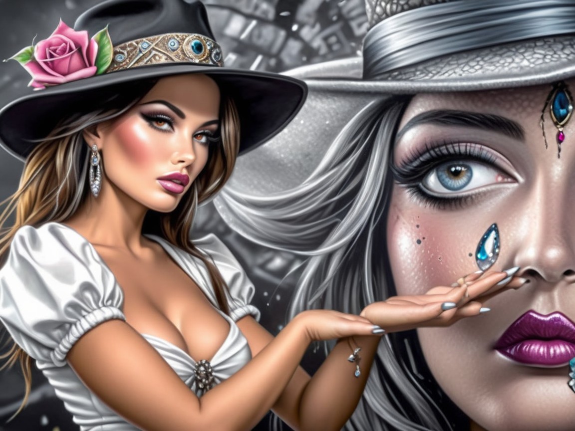 Glamorous Woman with Hat and Sparkling Jewel Portrait