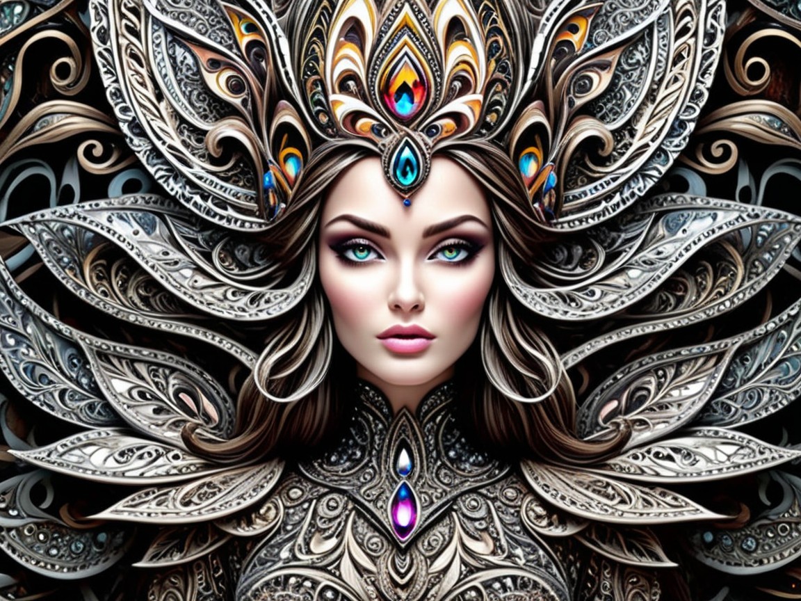 Ornate Jewelry and Headdress on Female Figure