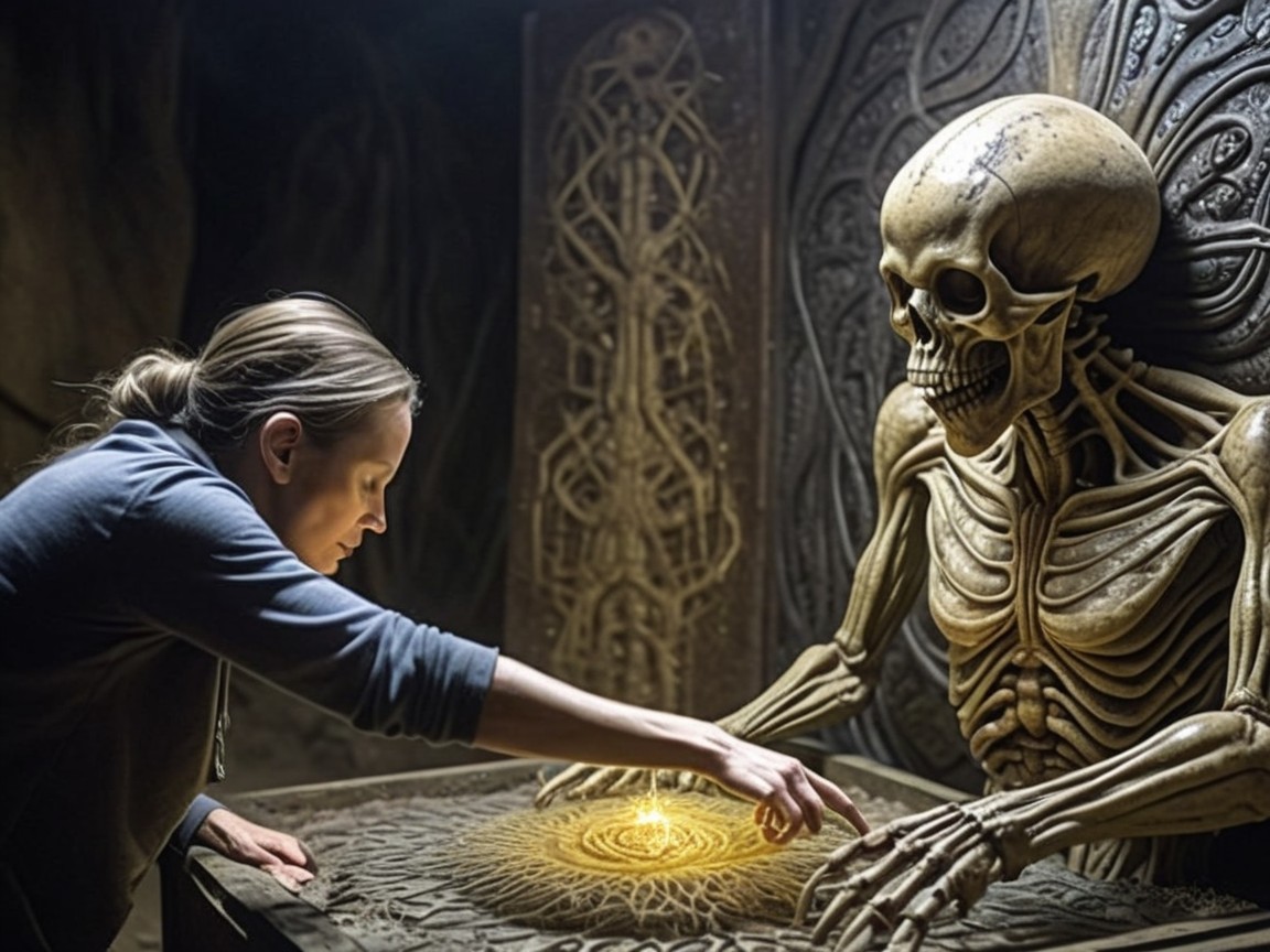 Mysterious Encounter in a Dimly Lit Chamber