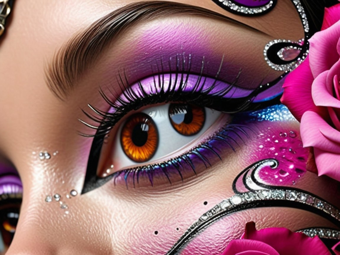Close-up of a beautifully adorned eye with roses