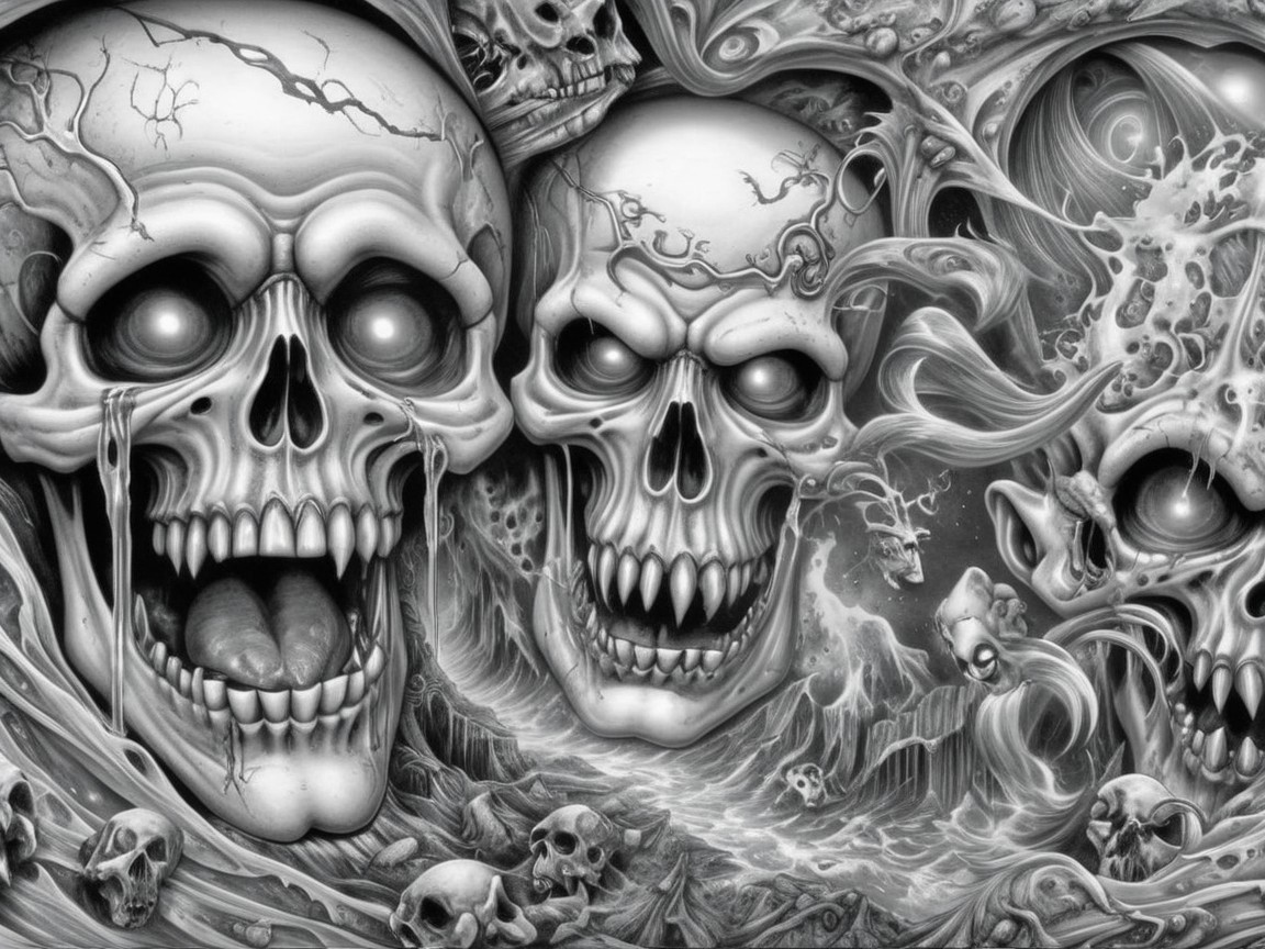 Monochromatic Illustration of Detailed Skulls