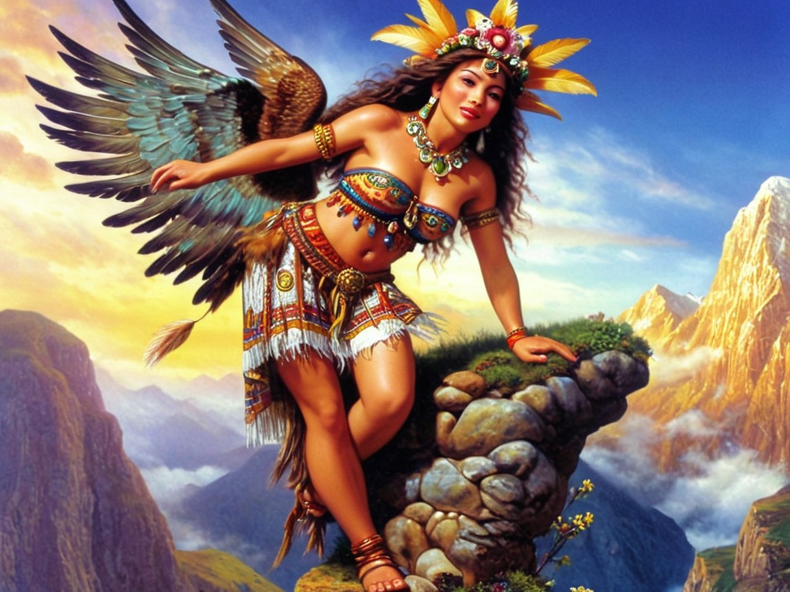 Mythical Warrior with Wings on Rocky Outcrop