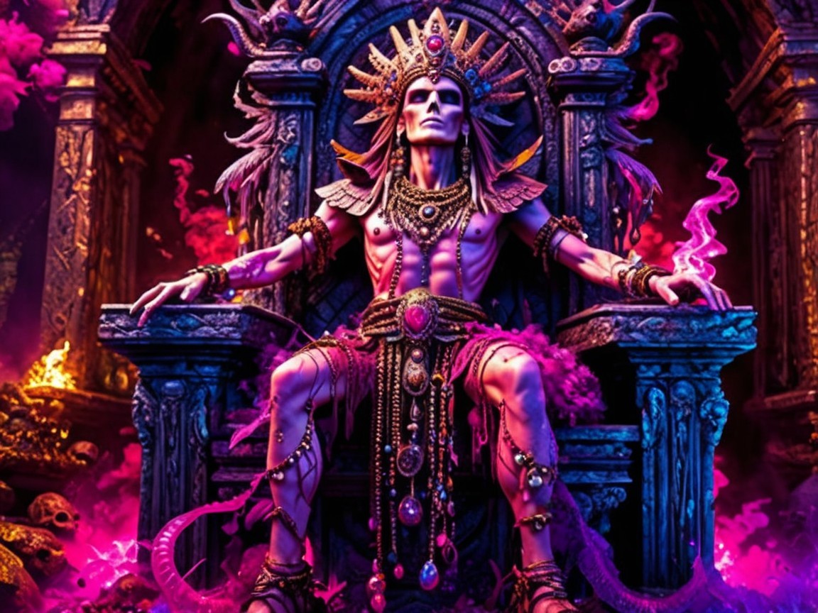 Majestic Figure on Ornate Throne with Mystical Atmosphere