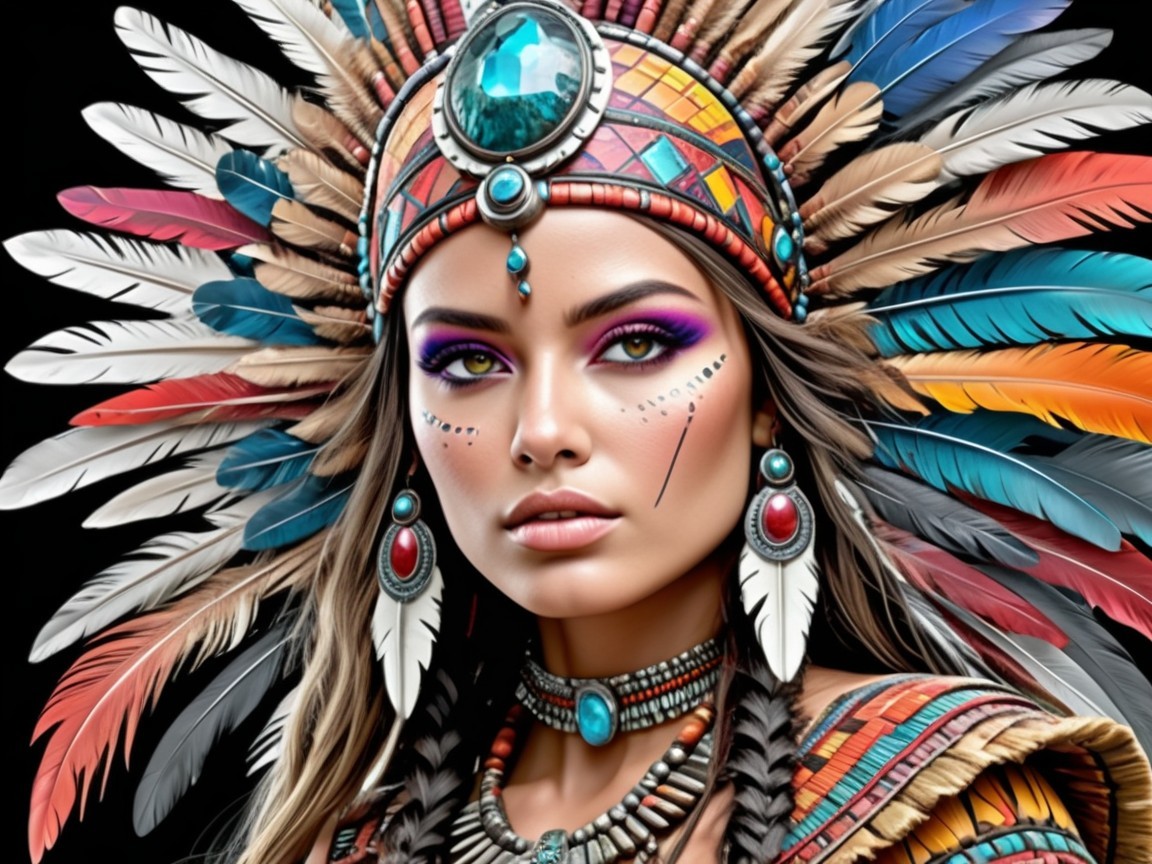 Portrait of a woman in vibrant tribal attire and jewelry