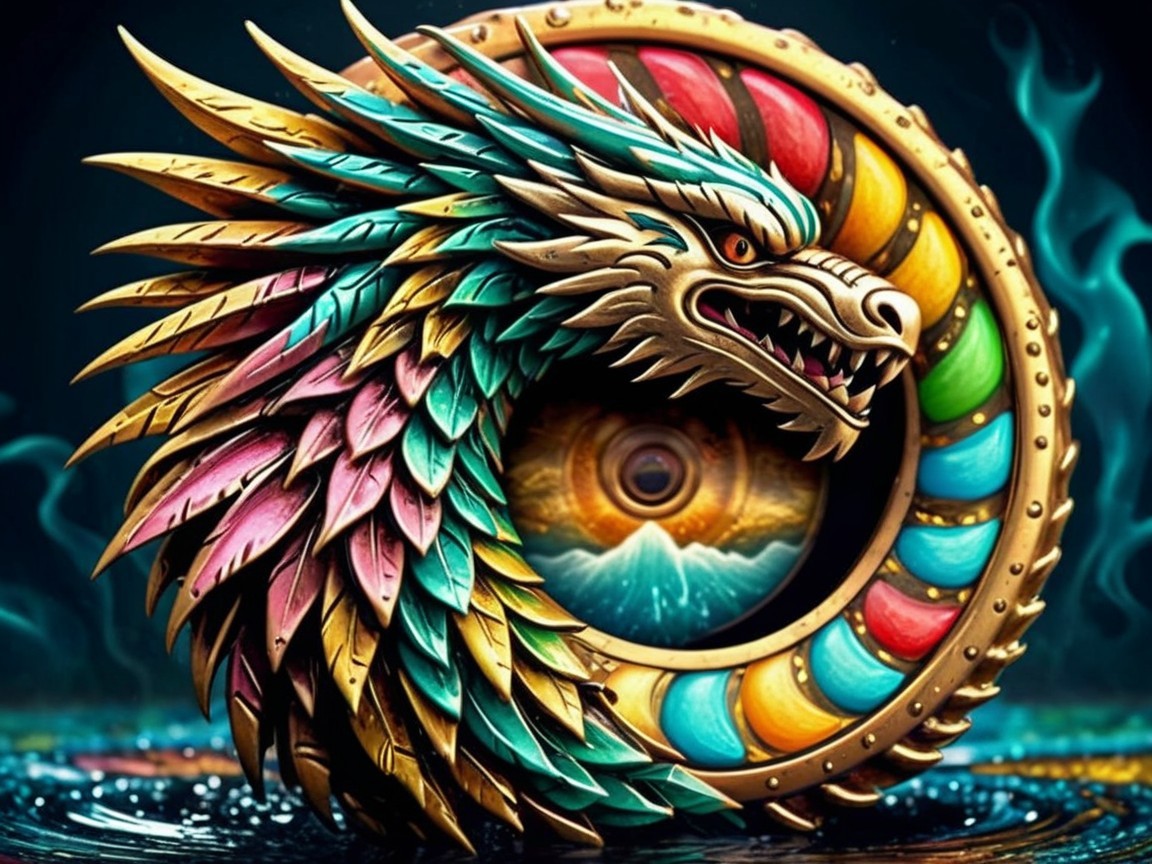 Intricate Dragon Design with Colorful Scales and Patterns