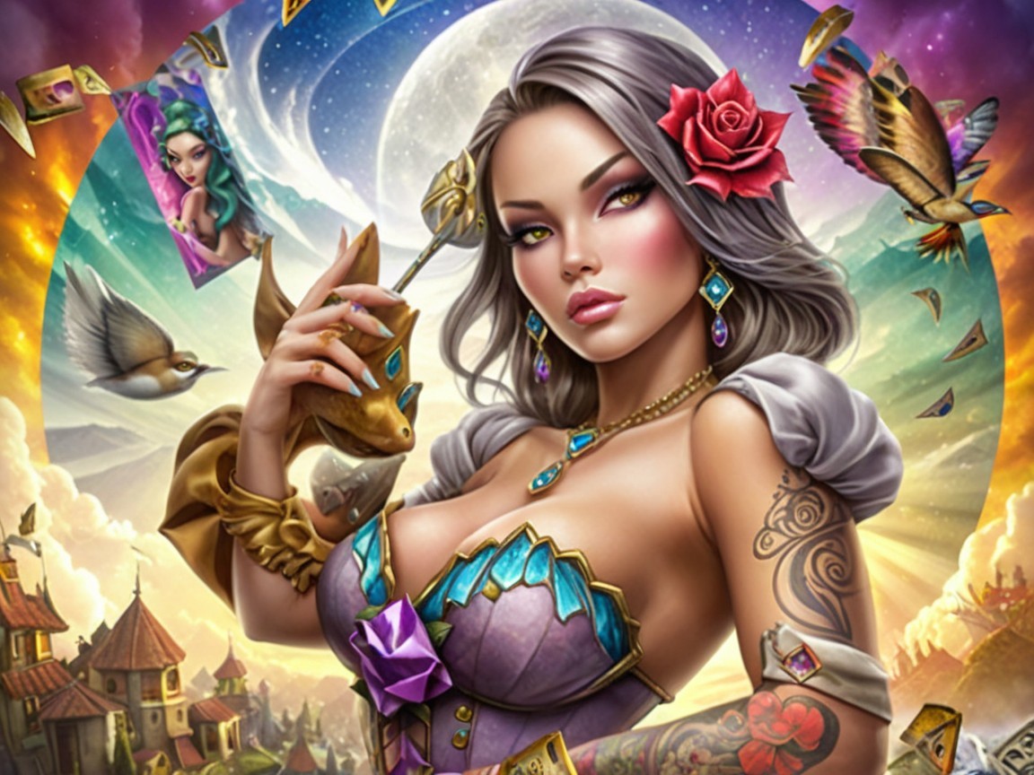 Fantasy Woman with Silver Hair and Magical Elements