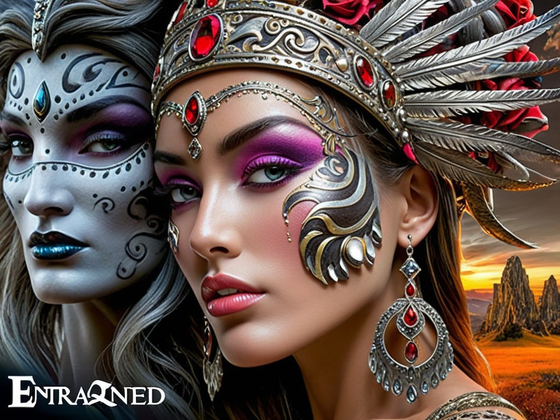 Faces with Intricate Makeup and Dramatic Backdrop