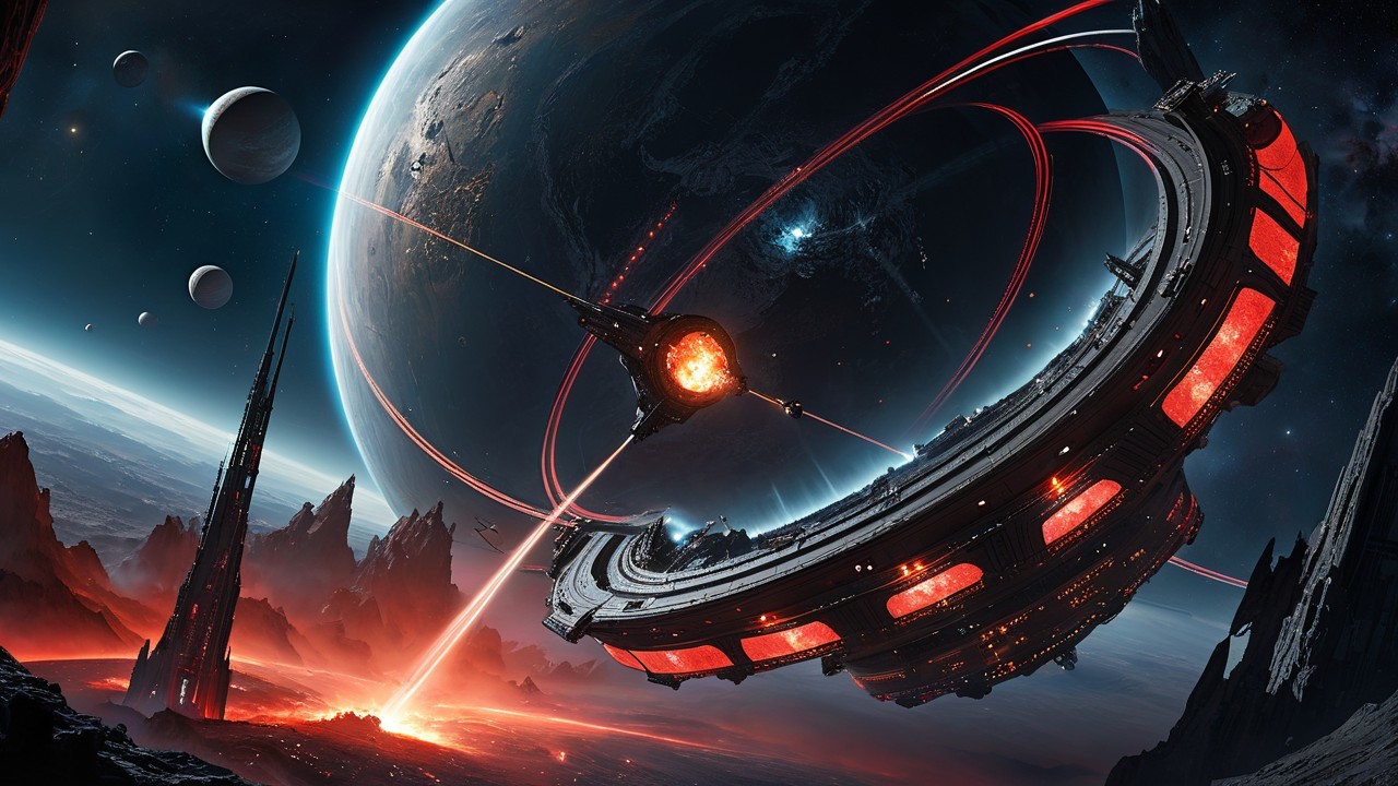 Futuristic Space Scene with Glowing Space Station