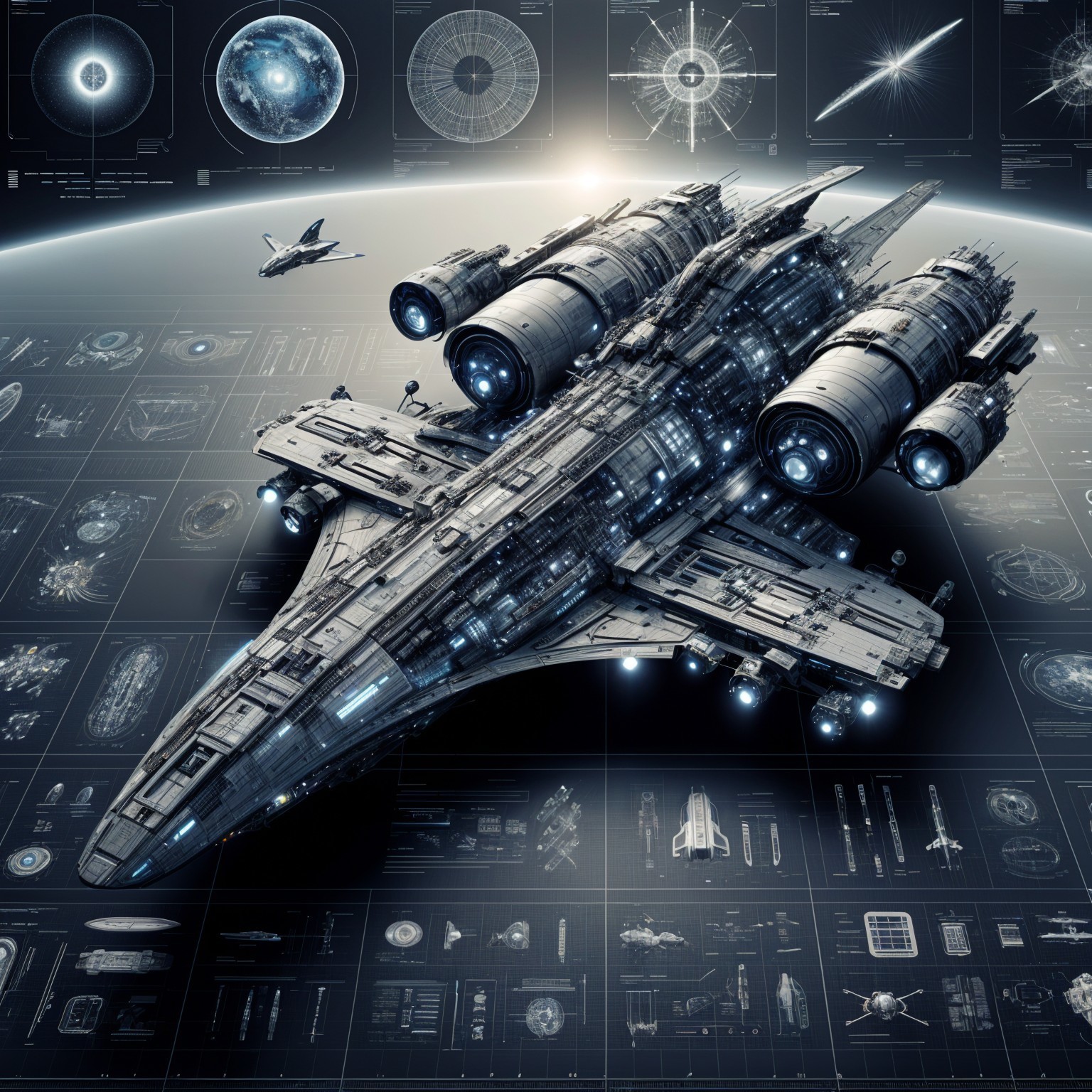 Futuristic spaceship design with advanced technology elements