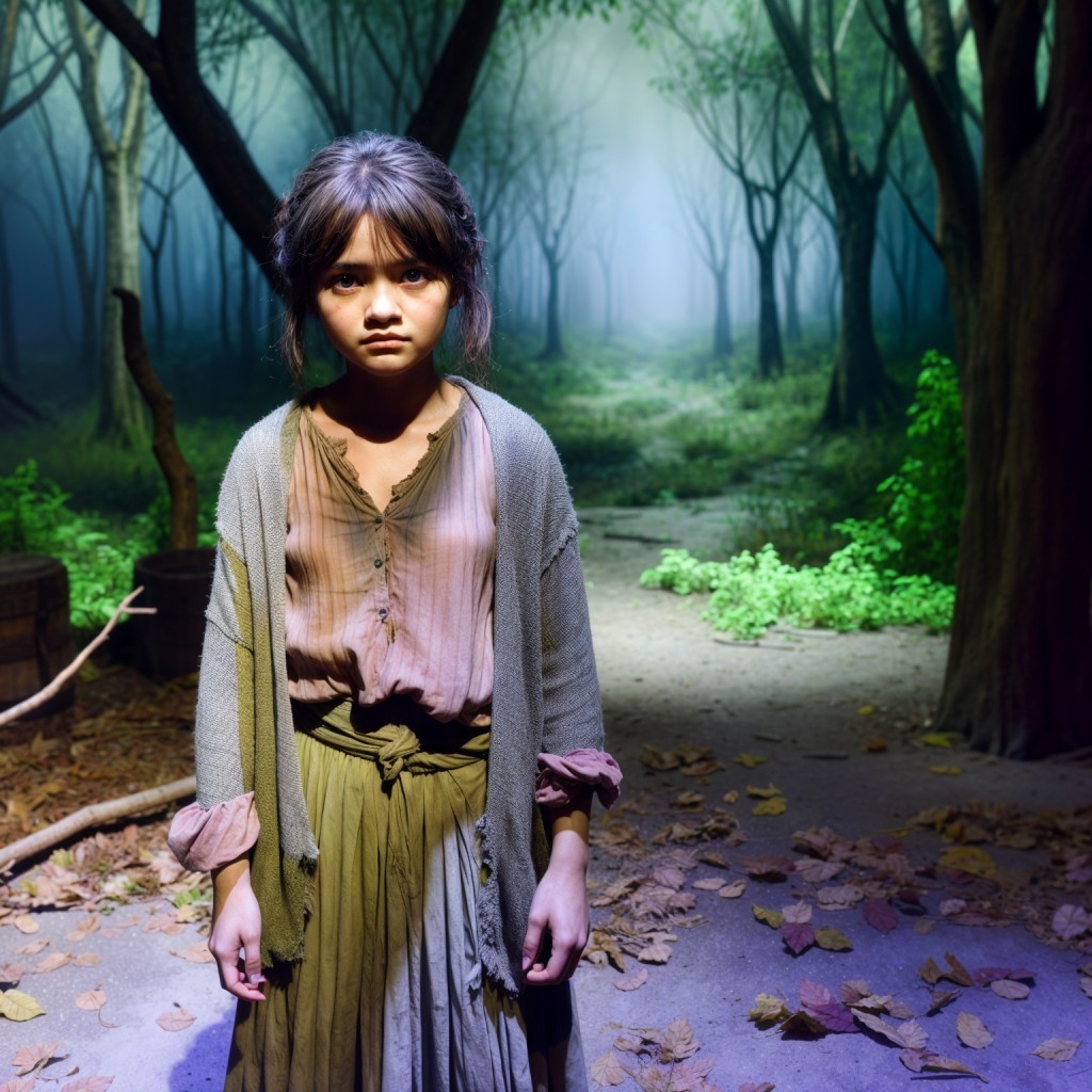 Young girl in mystical forest with ethereal atmosphere
